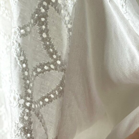 Aoxwomen Minidress sz S Eyelet Boho Cottagecore Hi Lo Hem Peasant Sleeve NWT - Picture 6 of 10